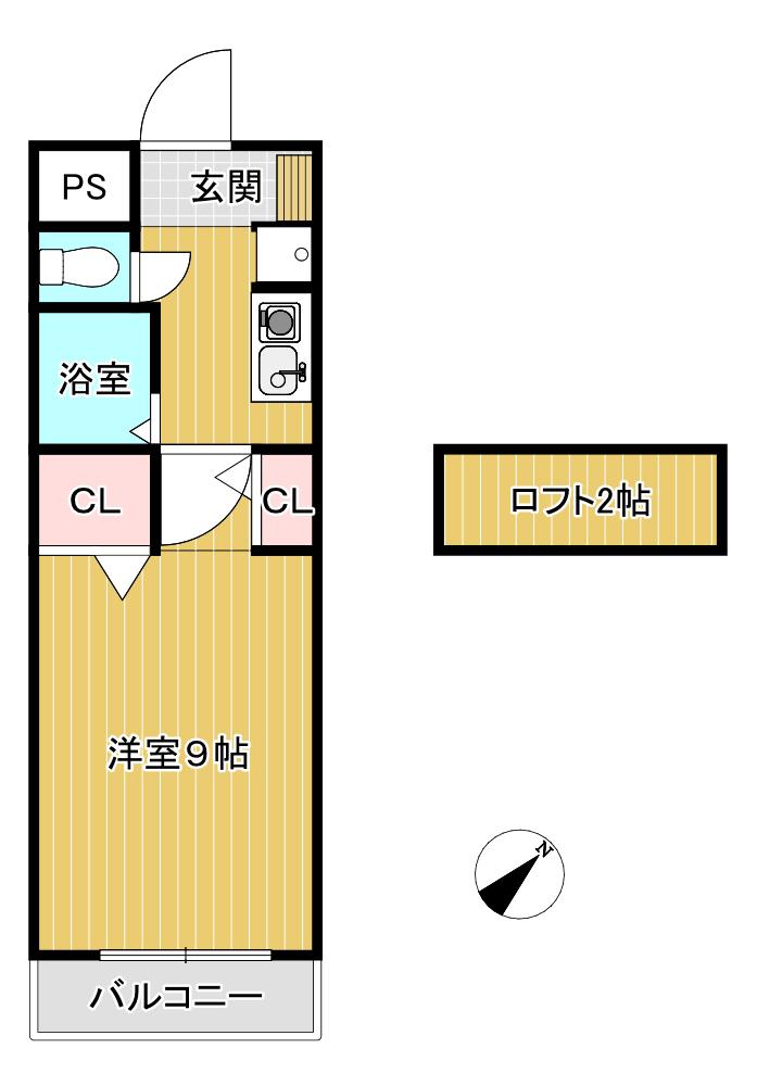 ルミエールガーデンI番館(1K/2階)の間取り写真