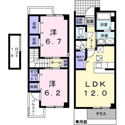 アンルー A(2LDK/1階)の間取り写真