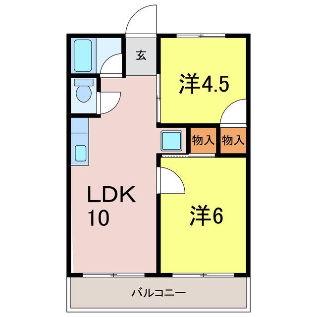 コーポ小川(2LDK/3階)の間取り写真