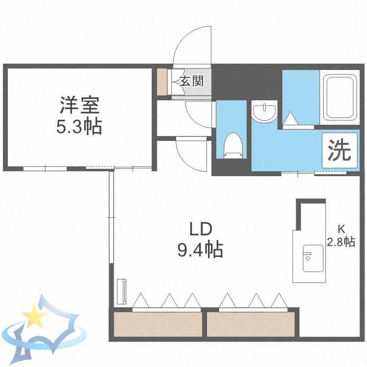 BLANC CASSE南9条(1LDK/2階)の間取り写真