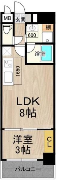 フロンティアタワー九条I(1LDK/6階)の間取り写真