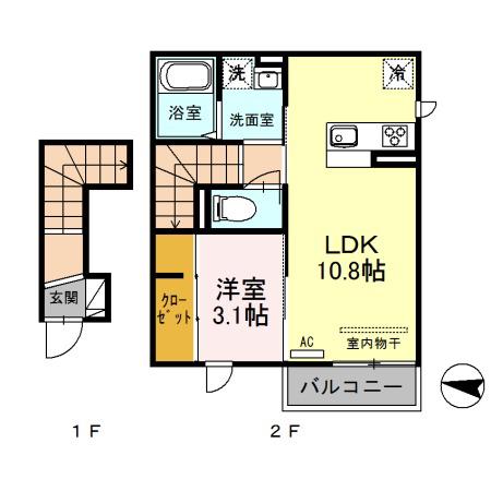 プリムヴェール弐十弐番館(1LDK/2階)の間取り写真