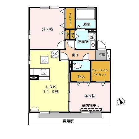 セジュール サンピア B(2LDK/1階)の間取り写真