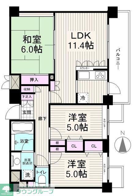 カルム六実(3LDK/5階)の間取り写真