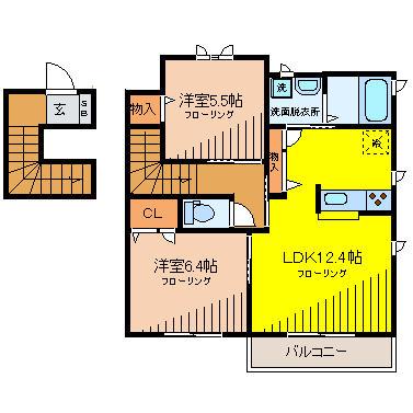 リヴェール三鷹3号館(2LDK/1階)の間取り写真