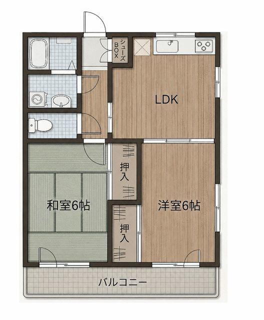 サカイリバーハイツやすらぎ(2LDK/2階)の間取り写真