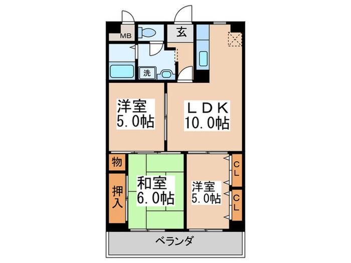 メゾンニュー生駒(3LDK/6階)の間取り写真