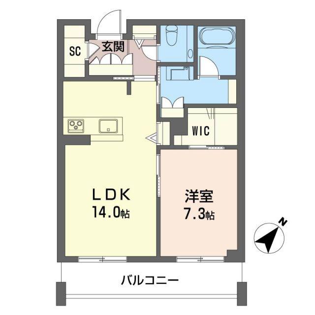ウィズプラス浦和美園ウエストC棟(1LDK/2階)の間取り写真