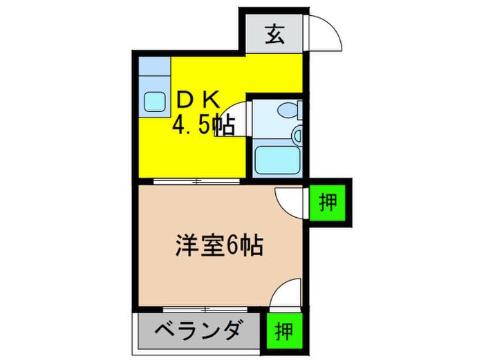 千躰ハザマコーポ(1DK/2階)の間取り写真