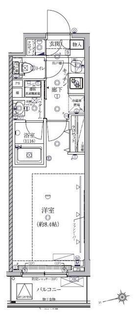 クレイシア北馬込(1K/1階)の間取り写真