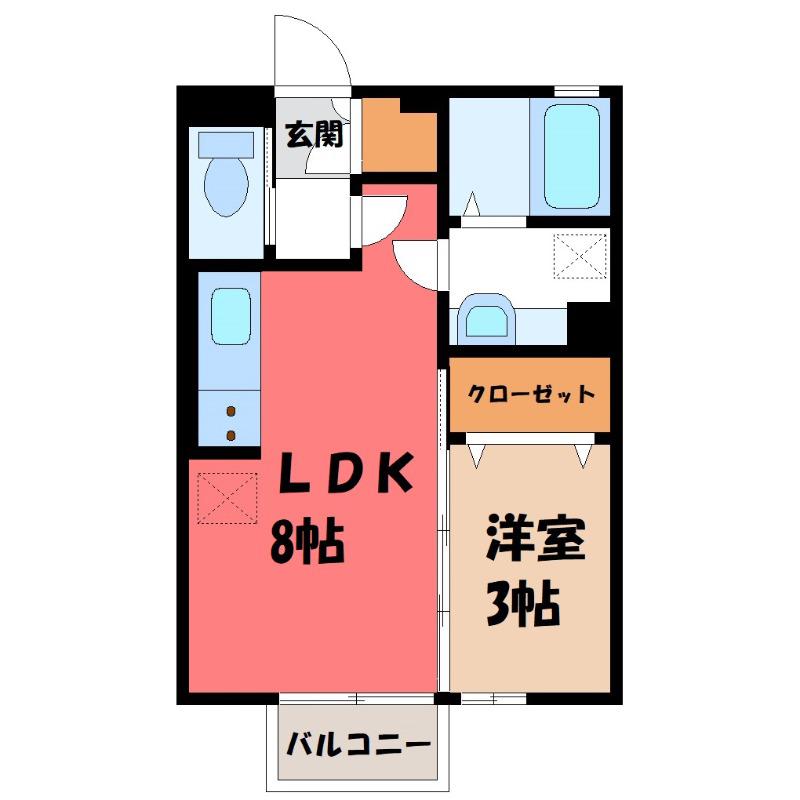 ヴィラ・キャロットA(1LDK/2階)の間取り写真