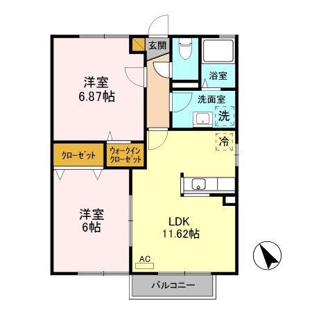ウェルネス(2LDK/2階)の間取り写真