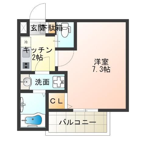 アッシュメゾン天王寺サウスII(1K/3階)の間取り写真