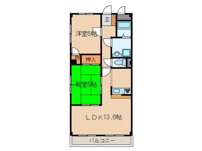 ノイエスト黒田(2LDK/2階)の間取り写真