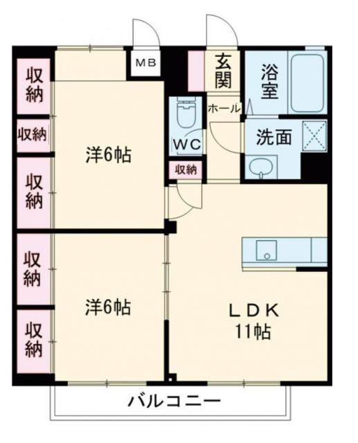 シャルマンソレイユA(2LDK/1階)の間取り写真