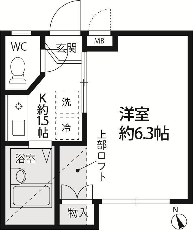 ウィルコート北町(1K/1階)の間取り写真