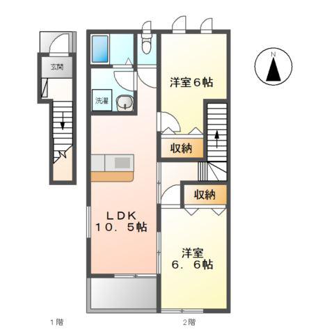 フェアリープレイス(2LDK/2階)の間取り写真