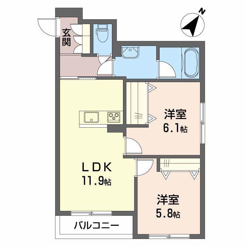 シャイン福泊(2LDK/2階)の間取り写真
