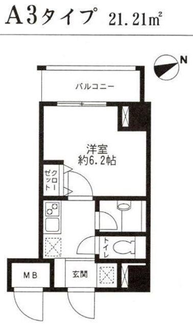レジディア東品川(1K/6階)の間取り写真