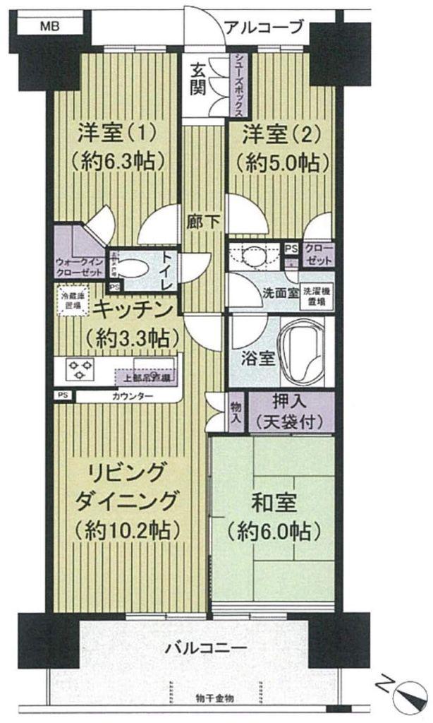 グランマークス東松戸(3LDK/5階)の間取り写真