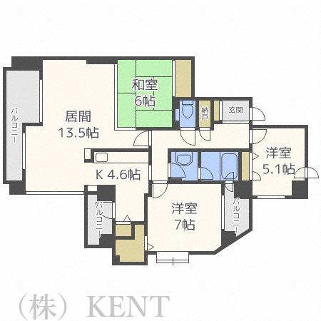 ファミール円山北3条(3LDK/7階)の間取り写真