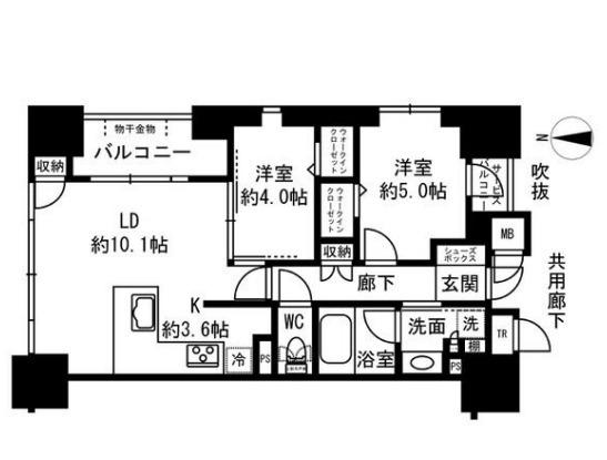 プレミスト堺筋本町ラディーナ(2LDK/2階)の間取り写真