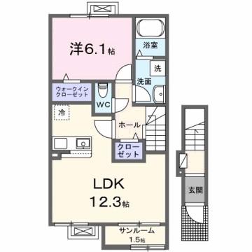 メゾン12朝来(1LDK/2階)の間取り写真