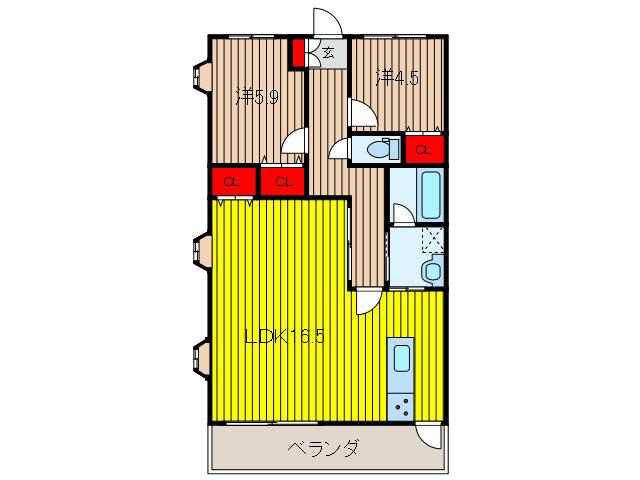 プラセール上青木(2LDK/3階)の間取り写真
