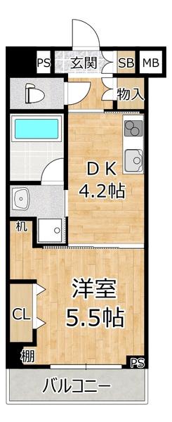 グランフォルテ田川(1DK/4階)の間取り写真