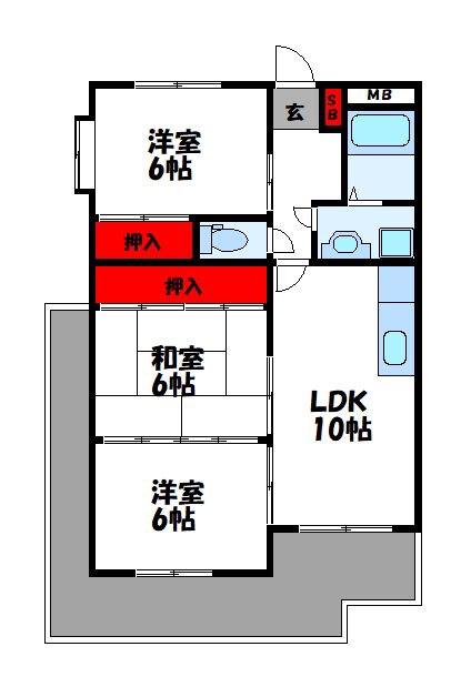 ファミール篠栗(3LDK/3階)の間取り写真