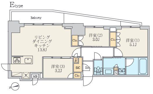 クレストコート北千住レジデンス(3LDK/6階)の間取り写真