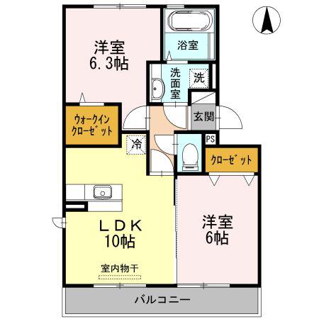 ヴィラはるかぜA(2LDK/3階)の間取り写真