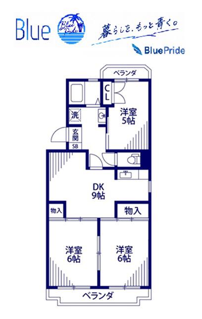 ブルースカイ平塚II(3DK/2階)の間取り写真