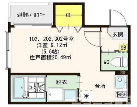 ハーモニーテラス梅島III(ワンルーム/2階)の間取り写真
