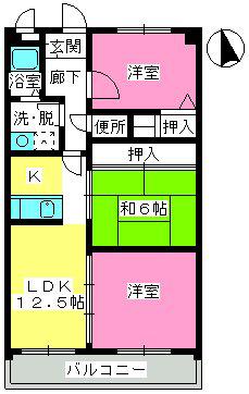井尻第3ビル(3LDK/4階)の間取り写真