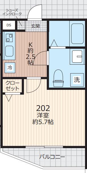 エベラ大倉山(1K/2階)の間取り写真