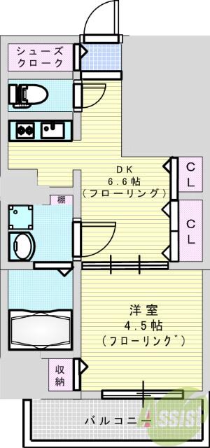 アドバンス新大阪Ⅵ ビオラ(1DK/9階)の間取り写真