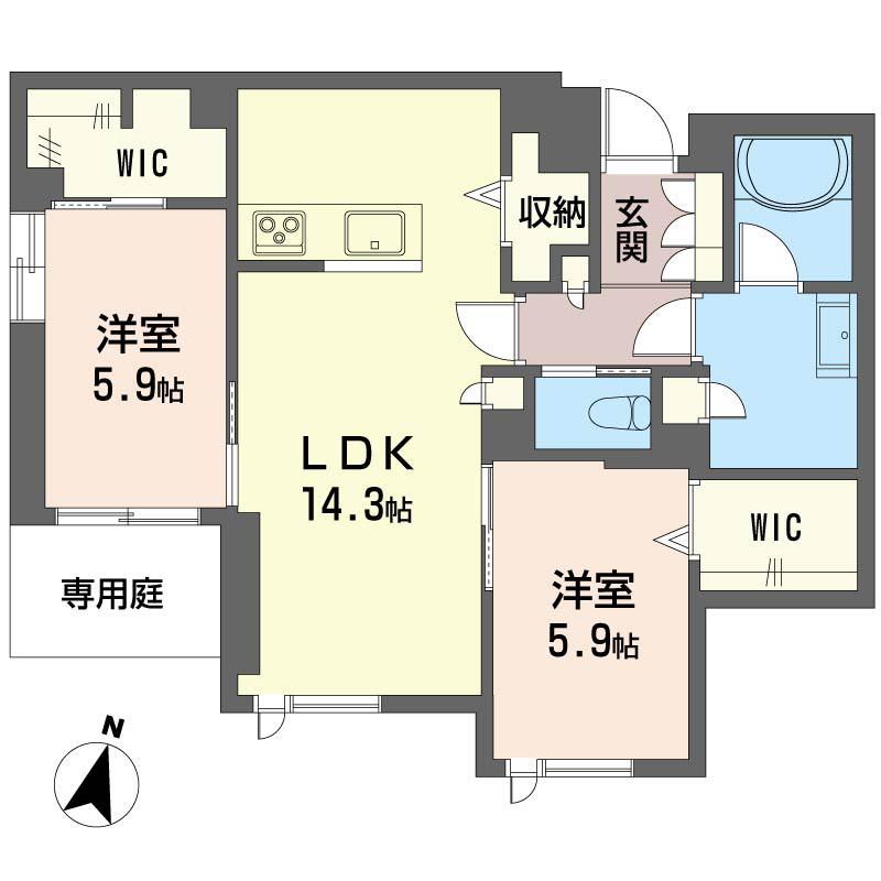 アドニス SHAMAISON(2LDK/1階)の間取り写真