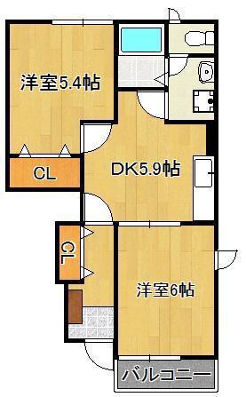 コンフォール芙蓉I(2DK/1階)の間取り写真