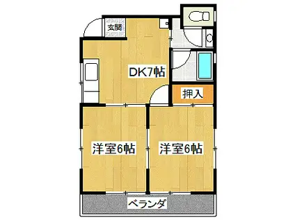 ホパトハウス平井町 弐(2DK/2階)の間取り写真