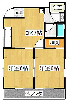ホパトハウス平井町 弐(2DK/2階)の間取り写真