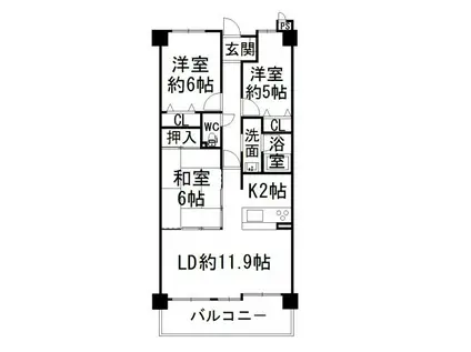 朝日プラザシティサザンコーストB(3LDK/9階)の間取り写真
