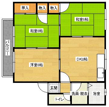 ソレアード東野A棟(3LDK/2階)の間取り写真