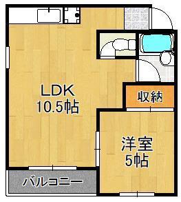 エステート足立(1LDK/3階)の間取り写真