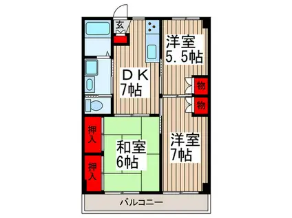 メゾンドブラン谷塚(3DK/1階)の間取り写真
