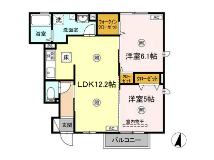 鳥取県米子市 2階建 築7年(2LDK/1階)の間取り写真