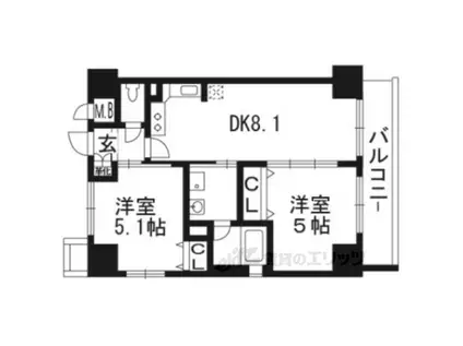 ＪＲ東海道本線 京都駅 徒歩6分 11階建 築12年(2DK/2階)の間取り写真