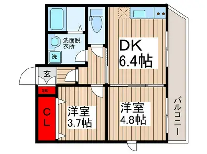 ダイヤモンドクレスト南柏(2DK/3階)の間取り写真