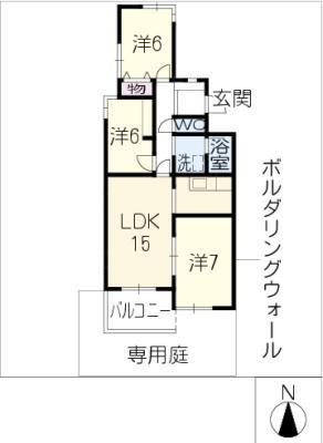 青雲鹿子マンション(3LDK/1階)の間取り写真