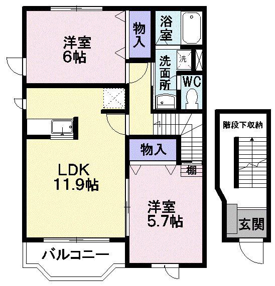 リヴィエール(2LDK/2階)の間取り写真